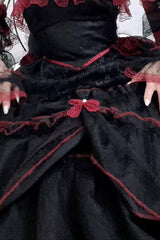 Black/Red [Layered Poem] Halterneck Sleeveless Multi-Layered Jacquard Hanayome Bow Lace Gothic Lolita Dress - Product - 7