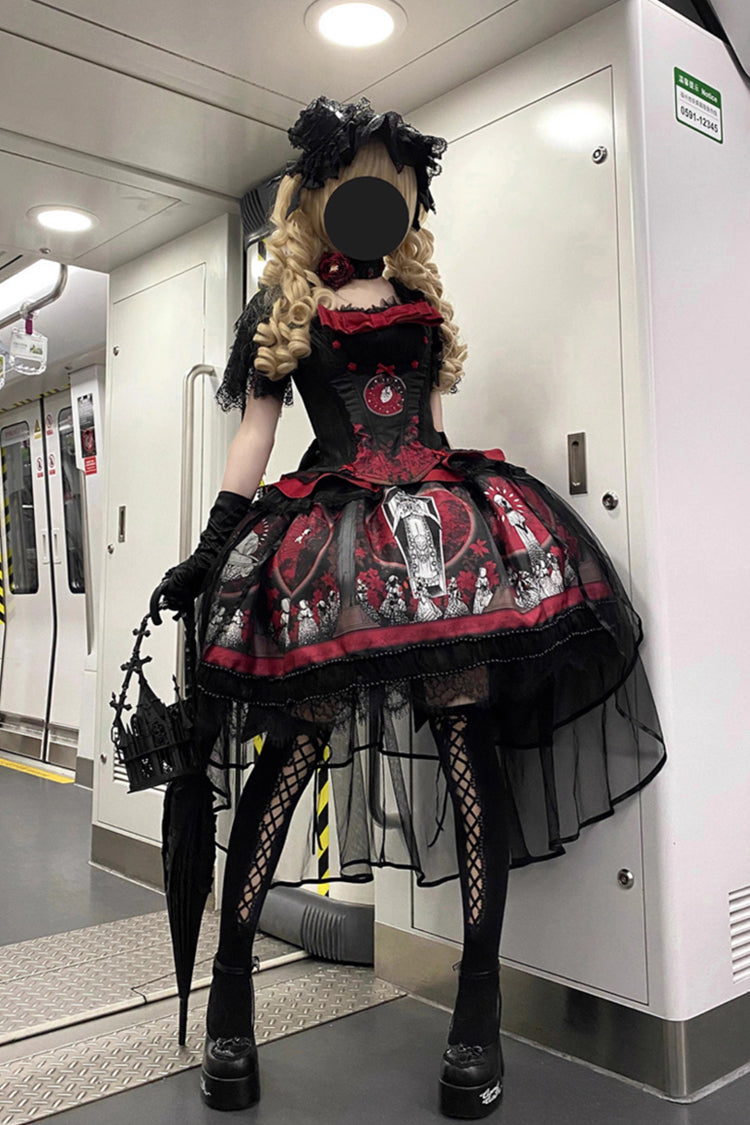 Red [Dark Moon Corridor] Print Embroidery Gothic Lolita Dress Skirt - Product - 7