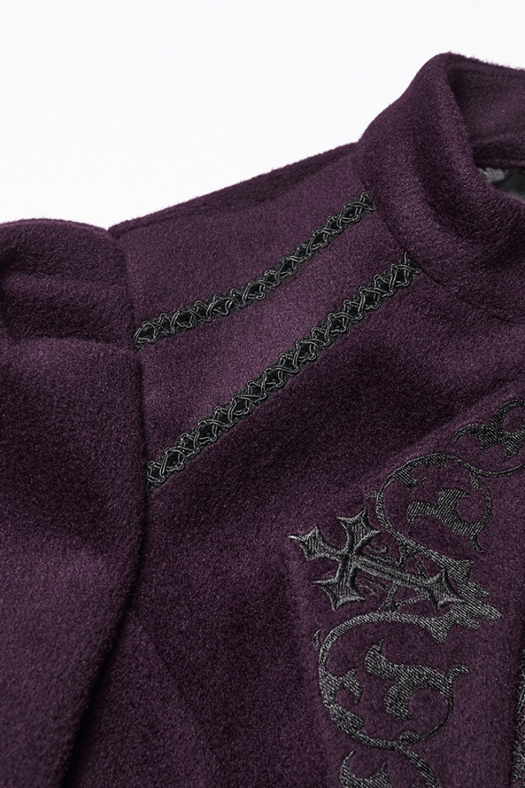 Purple Stand Collar Long Sleeves Embroidered Lace-Up Zippered Women's Gothic Jacket - Product - 6