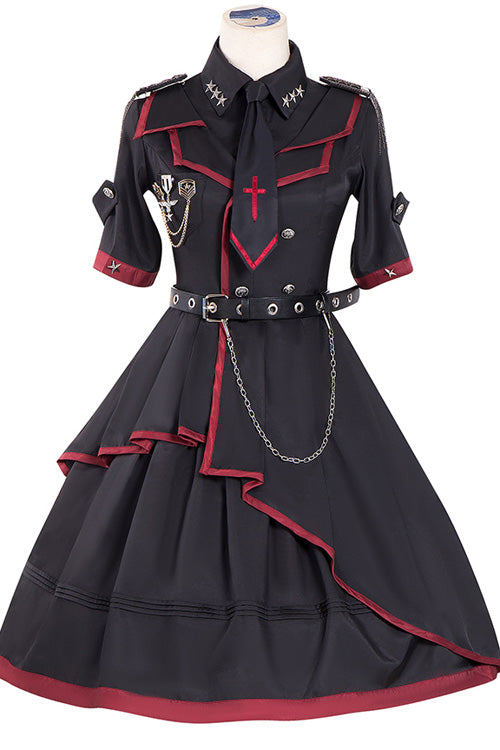 Black Military Style JK Set Irregular Gothic Lolita Dress - Product - 7