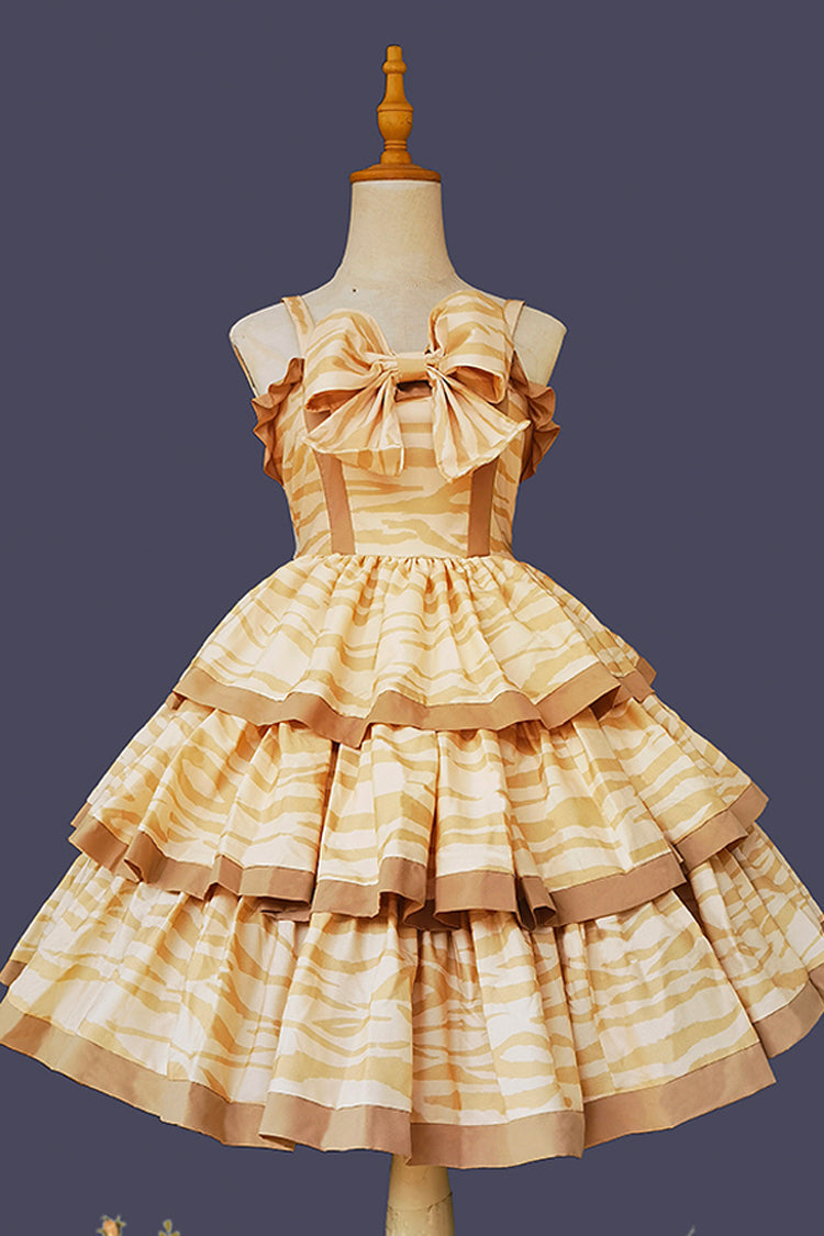 Apricot [Cloth Cat] Triple-Layered Print Ruffle Bowknot Sweet Lolita Dress - Product - 3