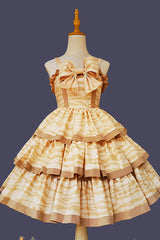 Apricot [Cloth Cat] Triple-Layered Print Ruffle Bowknot Sweet Lolita Dress - Product - 3