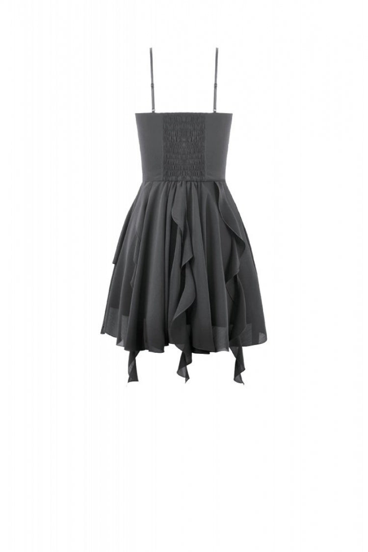 Black V Collar Lace Embroidered Asymmetric Women's Gothic Slip Dress - Product - 14
