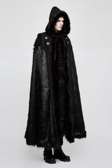 Black Hooded Long Fur Mens Gothic Cloak - Product - 2