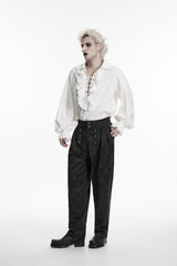 White Lapel Collar Long Lantern Sleeves Ruffled Lace-Up Women's Men's Gothic Luxurious Balletcore Shirt - Product - 4