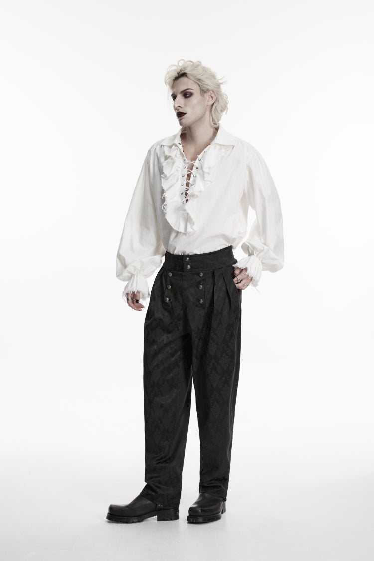 White Lapel Collar Long Lantern Sleeves Ruffled Lace-Up Women's Men's Gothic Luxurious Balletcore Shirt - Product - 4