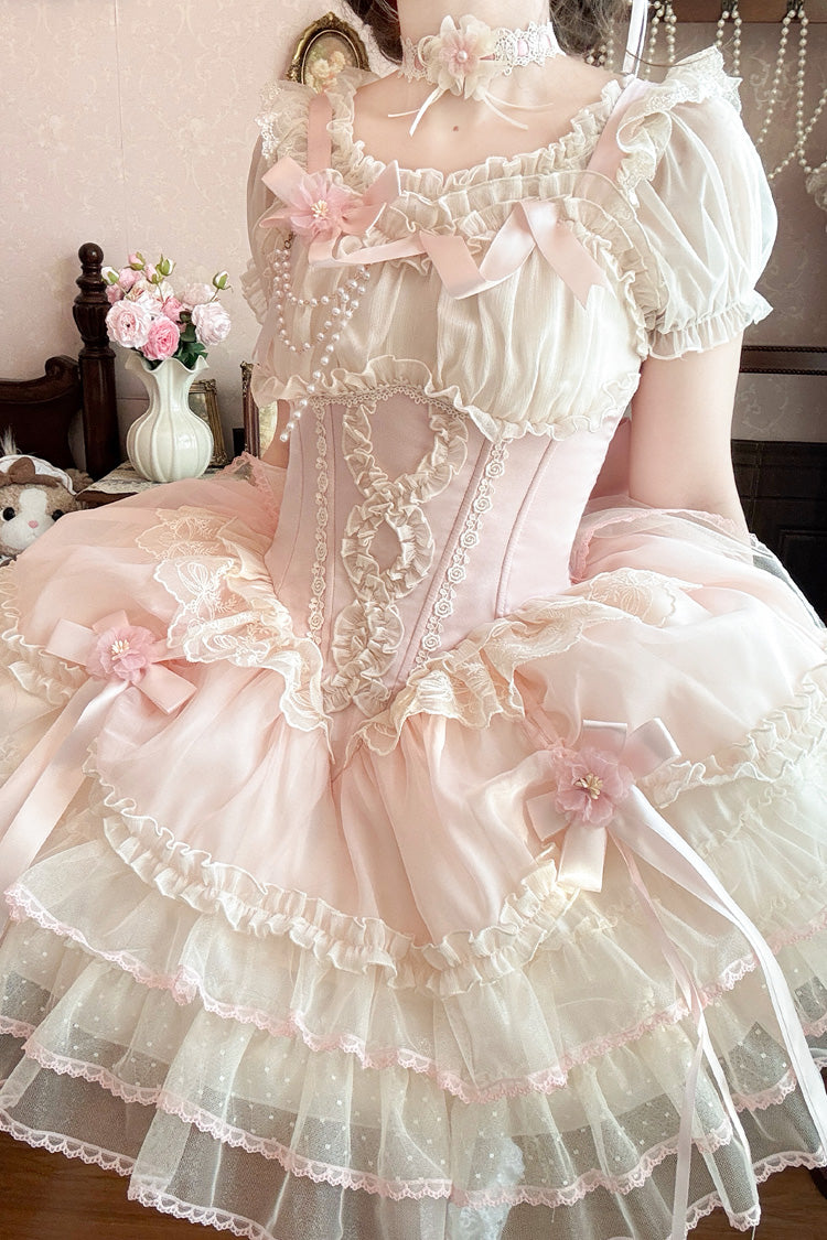 [Flowing Light Gift Box] Square Collar Sleeveless Multi-Layered Ruffled Bow Elegant Ballet Sweet Lolita Jsk Dress 6 Colors - Product - 8