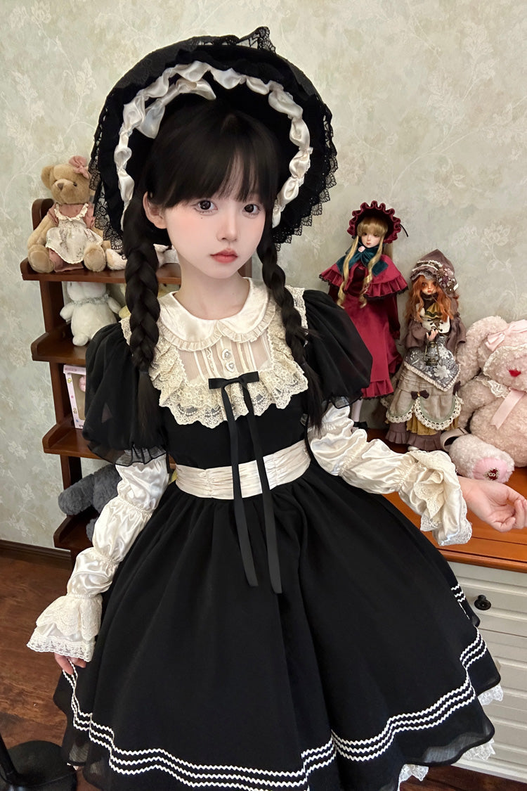 Black Doll Collar Short Sleeves Lace Daily Sweet Elegant Princess Lolita Dress - Product - 4