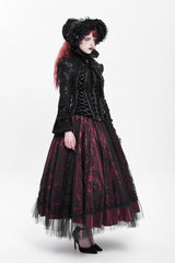 Black Lapel Collar Long Trumpet Sleeves Ruffle Lace-Up Zipper Women's Gothic Jacket - Product - 6