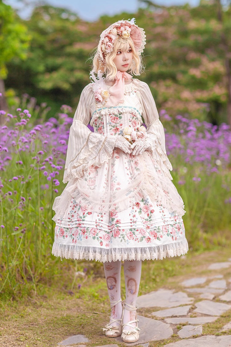 Apricot Rose Morning Dew Print Sweet Elegant (Dress Only) front view