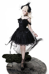 Black [Black Swan's Prayer] Sleeveless Ruffle Bowknot Gothic Ballet Lolita Jsk Dress - Product - 14