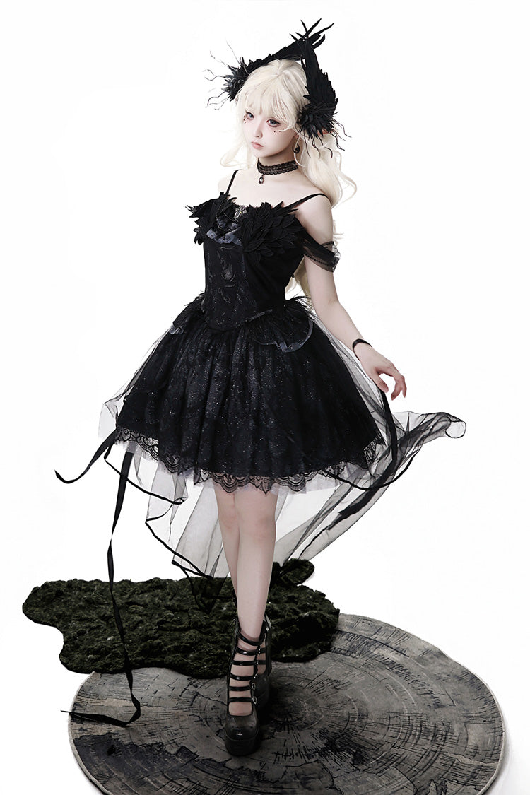 Black [Black Swan's Prayer] Sleeveless Ruffle Bowknot Gothic Ballet Lolita Jsk Dress - Product - 14