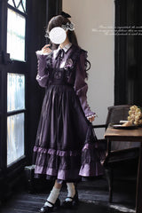 Black [Witch Academy] Double-Layered Ruffle Embroidery Bowknot Mesh Sweet Elegant Lolita Jumper Dress - Product - 6