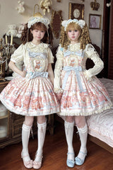 [Bear Anniversary Celebration] Sleeveless Printed Ruffled Bow Sweet Lolita Jsk Dress 2 Colors - Yellow/Pink - 6