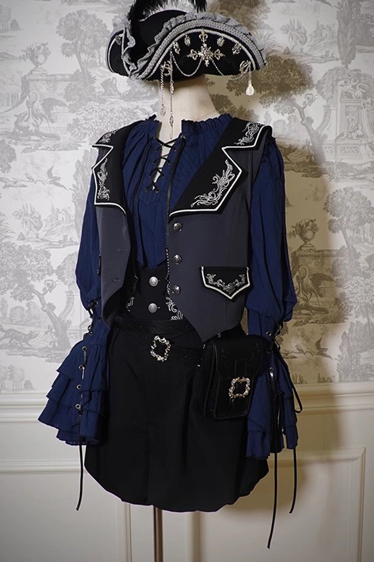 Pirate Series Navigation Treasure Hunting Guide High Waisted Embroidery Ouji Handsome Lolita Shorts 2 Colors - Product - 5