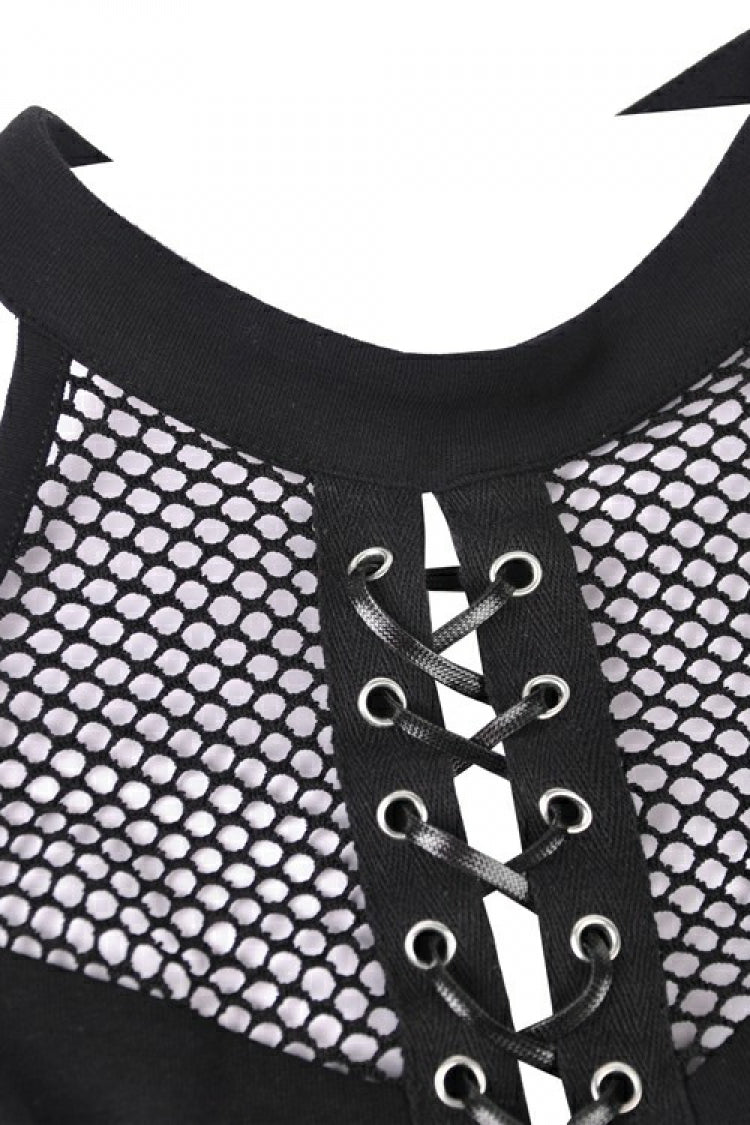 Black Off Shoulder Long Sleeves Lace-Up Mesh Women's Punk Top - Product - 13