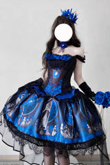 Blue [Dark Moon Corridor] Print Embroidery Gothic Lolita Dress Skirt - Product - 8