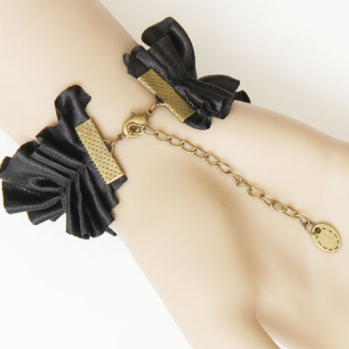 Black Retro Fashion Silk Cloth Gemstone Butterfly Design Female Gothic Lolita Ring Bracelet - Product - 4