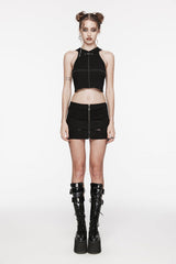 Black Patchwork Slim Fit Mesh Zippered Eyelet Women's Punk Cool Skirt - Product - 7