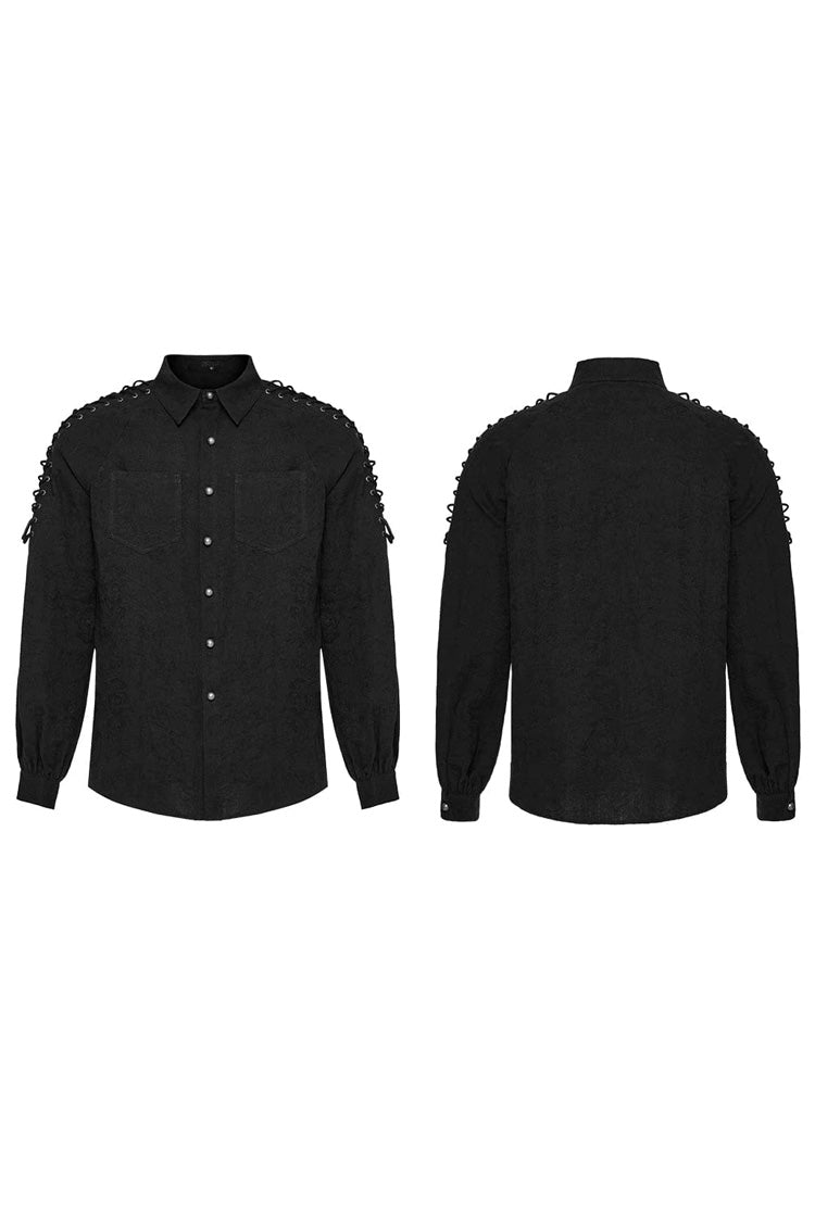 Men's Long Puff Sleeves Shoulder Straps Embroidery Mens Gothic Blouse 2 Colors - Product - 14