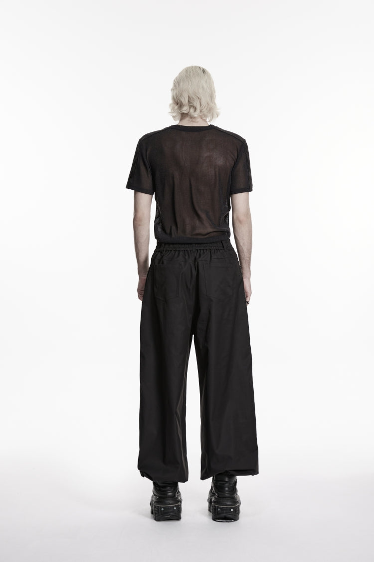 Black Round Collar Short Sleeves Sheer Men's Punk Shirt - Product - 3