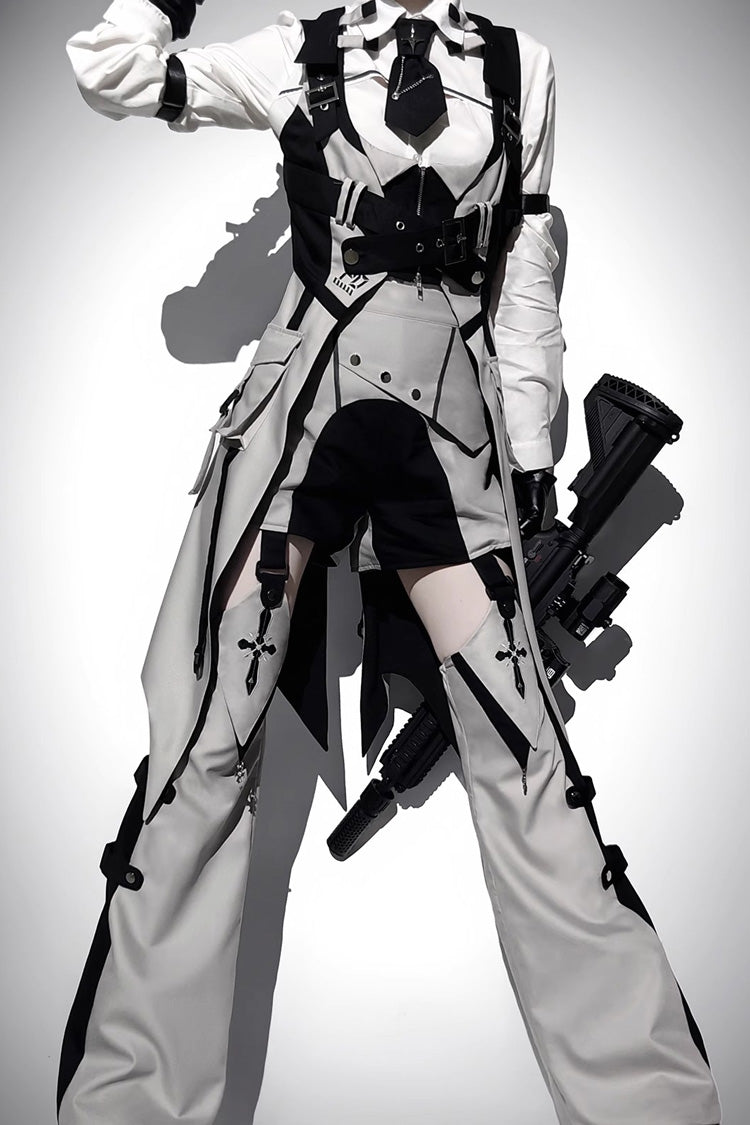 Black/White Long Sleeves Color Matching Handsome Sci-fi Lolita Shirt - Product - 3