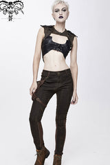 Brown Back Lace Up Raglan Sleeve Chest Hollow Loop Women's Punk Corset - Product - 4
