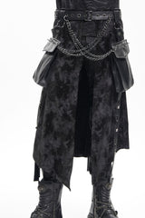 Black Chain Rivet Buckle Men's Gothic Skirt - Black - 1