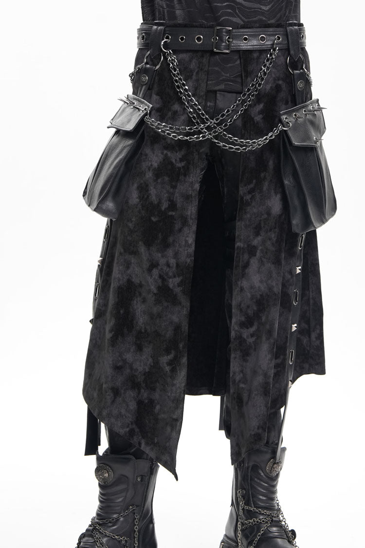 Black Chain Rivet Buckle Men's Gothic Skirt - Black - 1