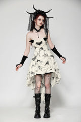 Black/White Butterfly Embroidered Lace-Up Women's Gothic High/Low Honeymoon Dress - Product - 6