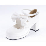 White PU Round Toe Ankle Straps Bow Decoration Platform Sweet Lolita Shoes - Product - 6