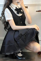 Black Dark Ruffle Bowknot Jirai Kei Jumper Dress - Product - 2