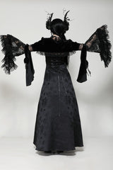 Black Long Puff Flared Sleeves Ruffled Lace Spliced Velvet Women's Gothic Cape - Product - 11