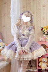 [Grape Crunchies] Sleeveless Multi-Layered Ruffled Bow Lace Sweet Lolita Strap Dress 2 Colors - Purple - 5