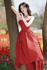 Red Sleeveless Double-Layered Ruffled Rose Classic Lolita Jsk Dress - Product - 5