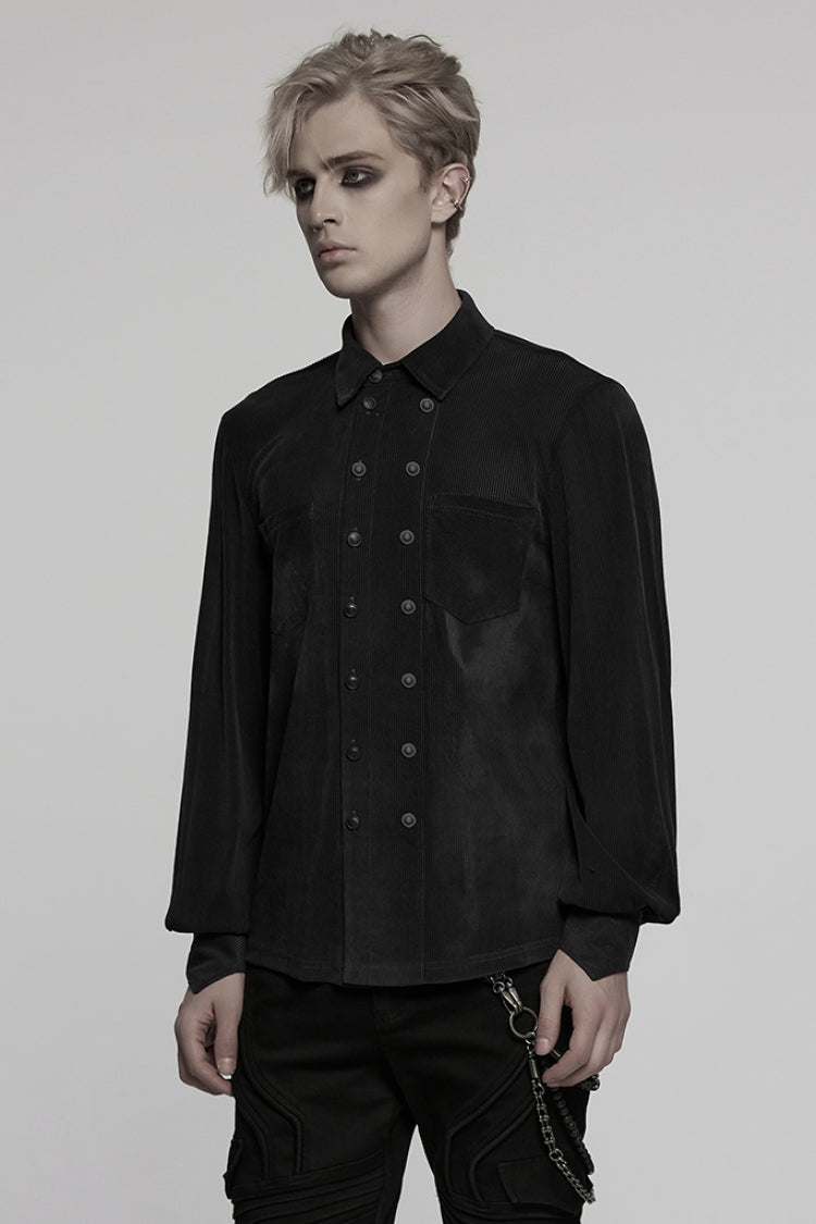 Black Double-breasted Long Puff Sleeves Men's Gothic Blouse - Product - 2
