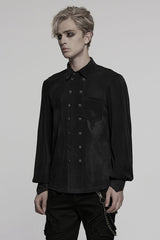 Black Double-breasted Long Puff Sleeves Men's Gothic Blouse - Product - 2