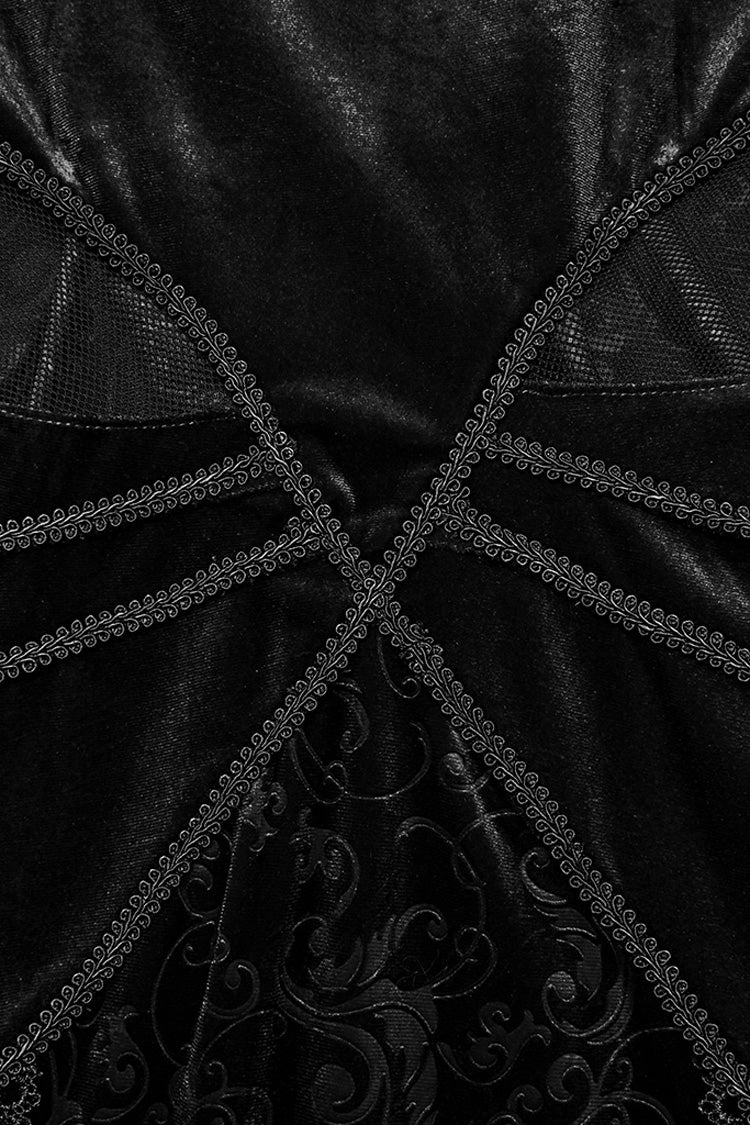 Black V Collar Long Sleeves Hollow Embroidery Lace-Up Women's Gothic Dress - Product - 6