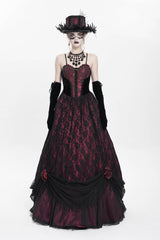 Red Jacquard Embroidery Floral Beaded Women's Gothic Long Slip Dress - Red - 1
