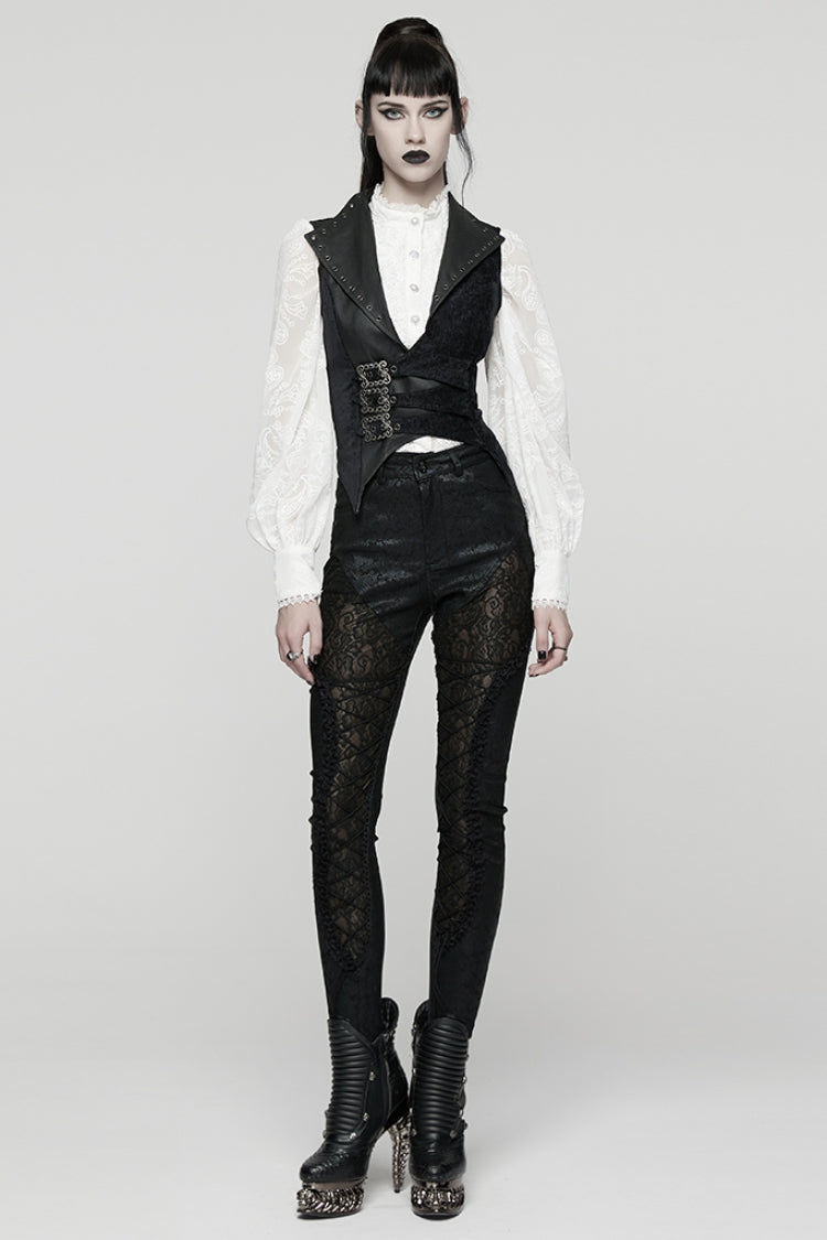 ブラック Vカラー ノースリーブ レースアップ バックル留め Eyelet レディース ゴシック ベスト 商品画像