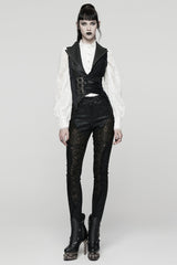 Black V Collar Sleeveless Lace-Up Buckled Eyelet Women's Gothic Vest - Product - 4
