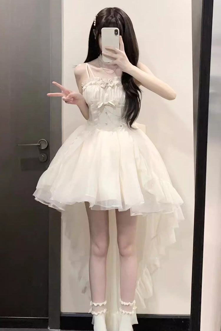 Apricot Shining Bowknot Irregular Sweet Princess Gorgeous Lolita Jsk Dress (Include Train) - Product - 5