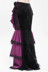 Purple Floral Print Lace-Up Rose Chain Women's Gothic Fishtail Skirt - Product - 7