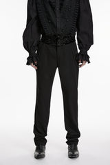 Black Embroidered Spliced Slim Men's Gothic Pants - Product - 4
