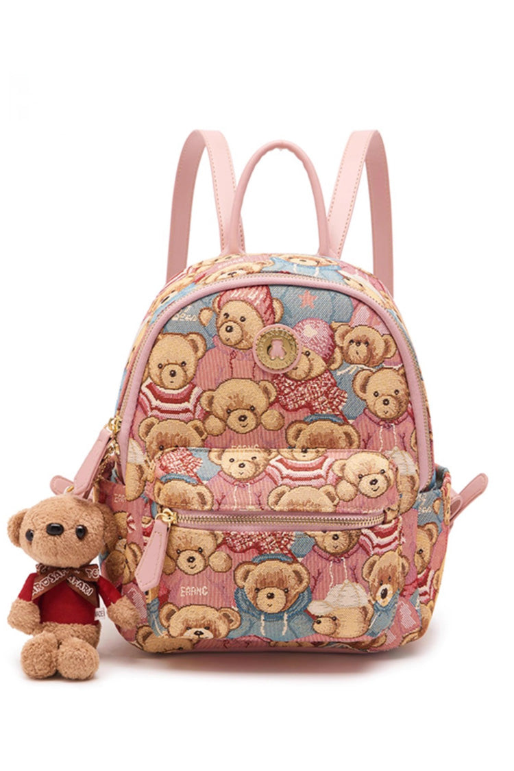 Bear Print College Style Sweet Lolita Backpack 3 Colors - Pink - 2