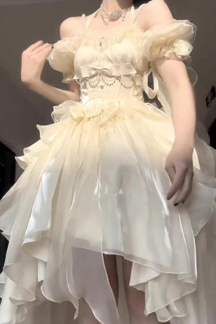 Ivory Bowknot Irregular Sweet Princess Lolita Jsk Dress - Product - 3