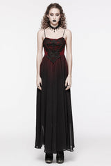 Black/Red Floral Embroidery Lace-Up Women's Gothic Slip Dress - Black/Red - 1