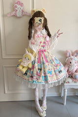 Yellow [Floral Whisper] Bear Print Ruffle Bowknot Lace Sweet Princess Lolita Jsk Dress - Product - 4