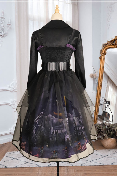Black Witch Town Print With Veil Gothic Lolita JSK Dress - Product - 7