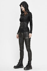 Black Punk Biker Block Shaped Patchwork Hand Rubbed Leather Womens Pants - Product - 8